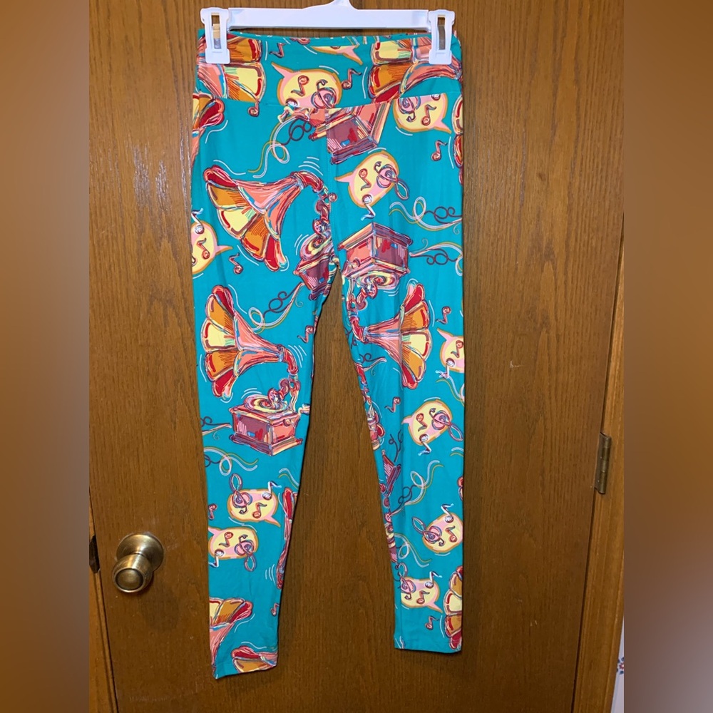 NWOT- LuLaRoe One Size Teal Gramophone Music Note Leggings